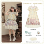 Pale Yellow Doll Lolita Bear Print OP Set with Bonus Accessories