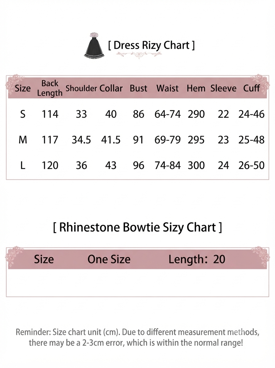 Black Pink Color Block Lolita Long Dress with Rhinestone Necktie