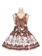 Coffee Teddy Bear Sweet Lolita JSK - Chocolate Print with Lace & Big Bow | CoyBunny