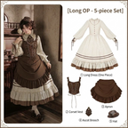 Long Ruffle Lolita OP Set with Corset, Drape & Brooch