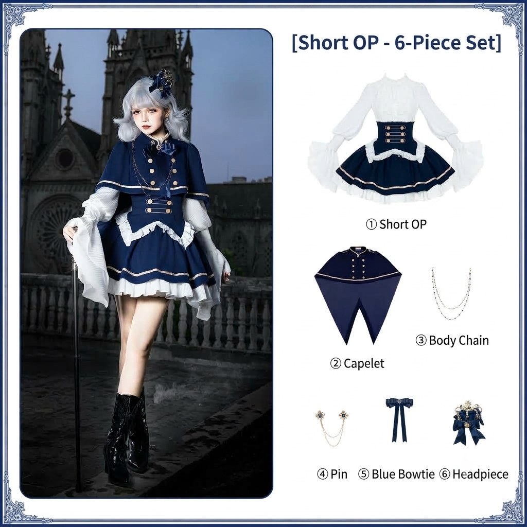 Short Court Lolita OP Set with Cape, Shoulder Chain & Brooch