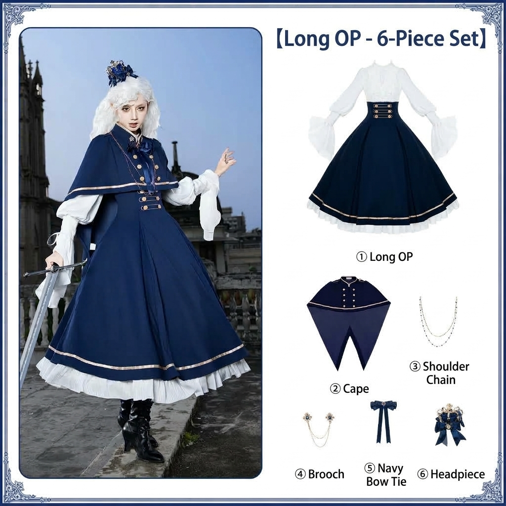 Long Court Lolita OP Set with Cape, Shoulder Chain & Brooch