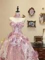 Pink Strapless Princess Gown with Floral Train | CoyBunny