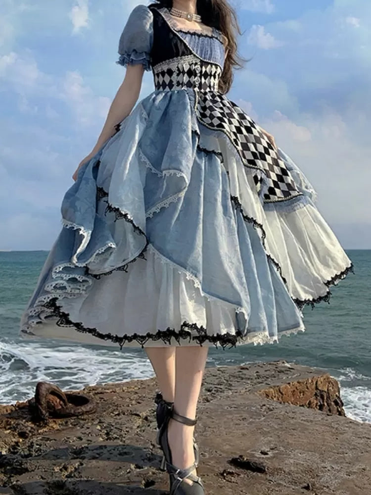 Alice in Wonderland Blue Checkerboard Sweet Lolita Dress | CoyBunny