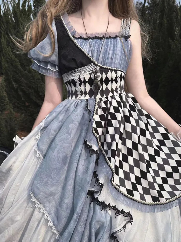 Alice in Wonderland Blue Checkerboard Sweet Lolita Dress | CoyBunny